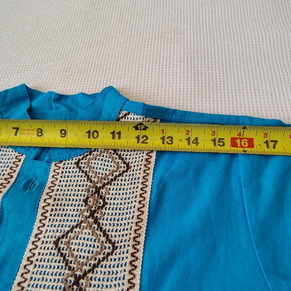 Blue Embroidered Button Down Guayabera Kid's Shirt Size 14 - Picture 4 of 6